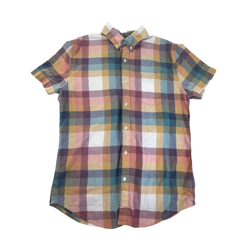 Arizona Jean Co Mens Small Short Sleeve Plaid Button Down Shirt Cotton preppy